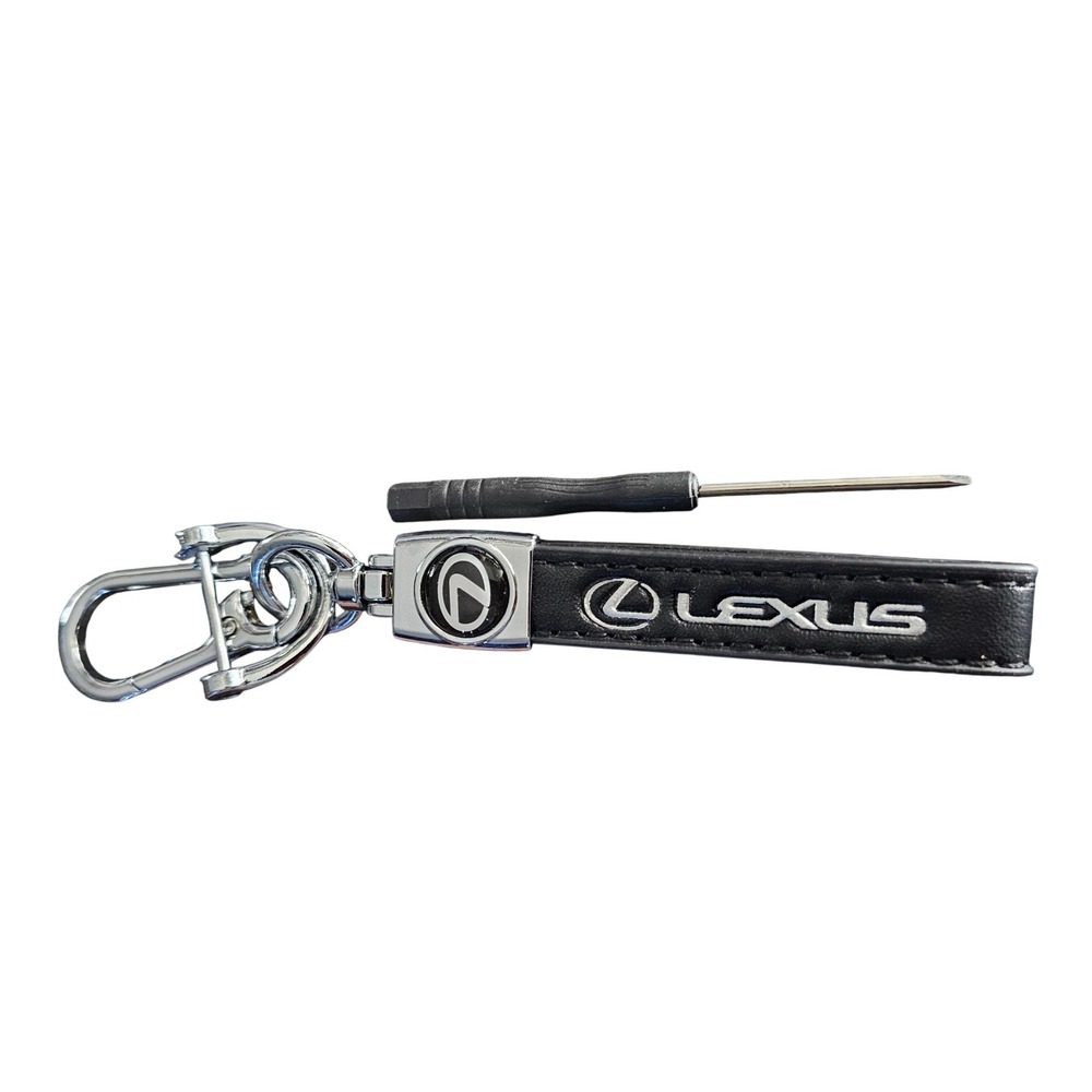 Lexus Black Leather Keychain Silver Logo Keyring Car Fob Holder with Tool